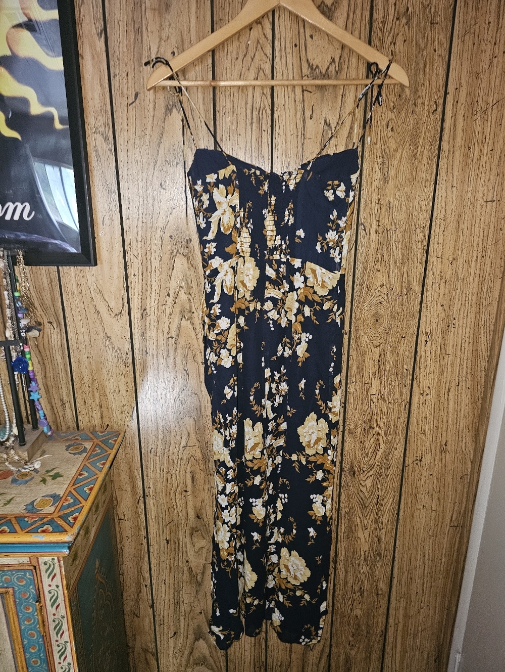 Reformation Black Floral Midi Slip Dress with Gold and Cream Blooms - Picture 9 of 11